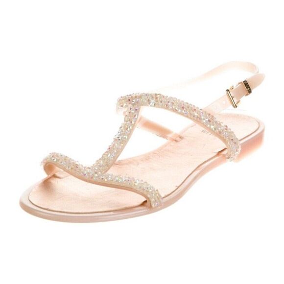 stuart weitzman Authentic Solid Pink Crystal Embellished Strappy Flat Sandals 7 - Picture 1 of 8